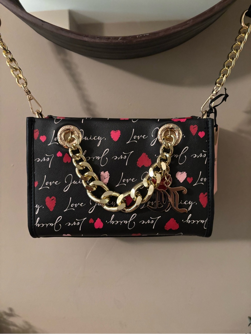 Juicy Couture Black 'Love' Letter Print Chain Shoulder with crossbody nwt